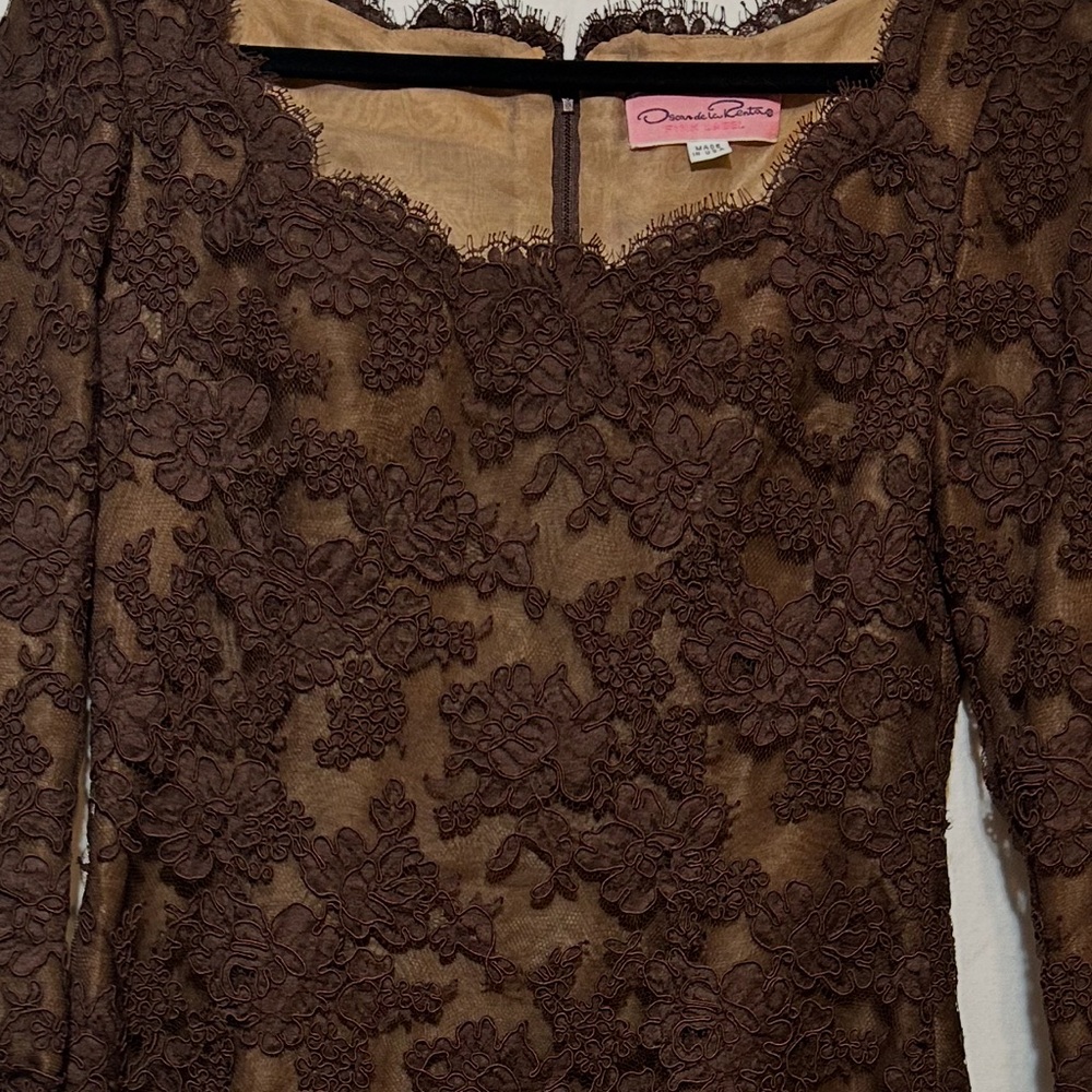 Oscar de la Renta Floral Embroidery Lace Sheath Silk Vintage Dress Sz 4 - Picture 3 of 12